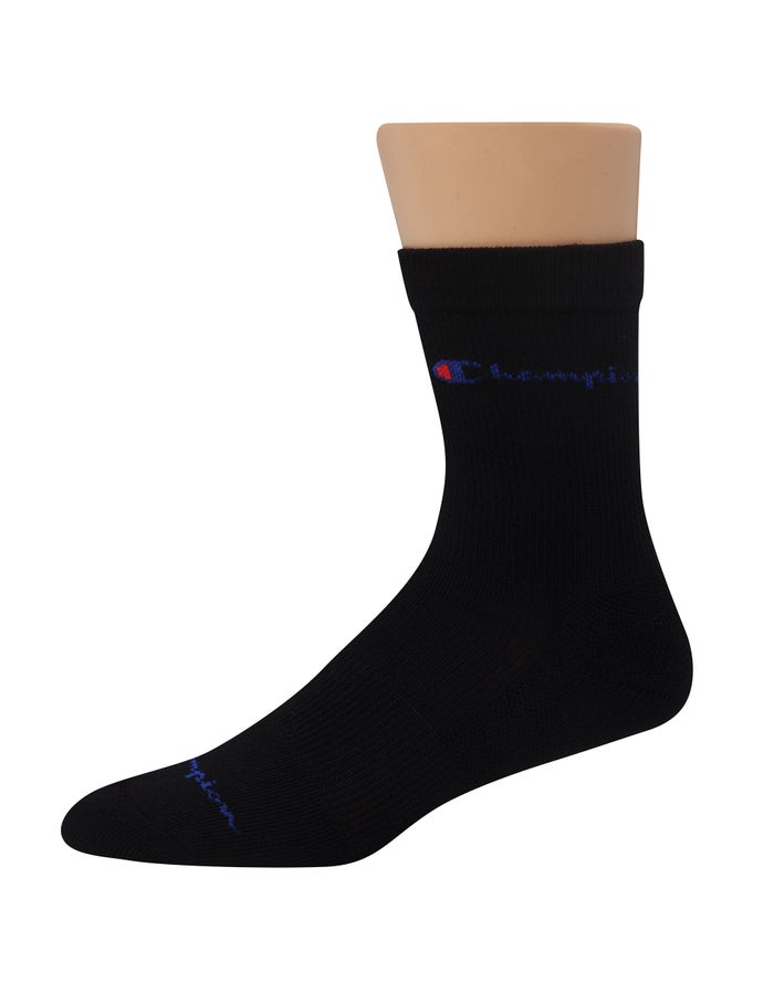 Champion Mens Socks NZ - Compression Mid-Crew 3-Pairs Black ( 9167-CTXMO )